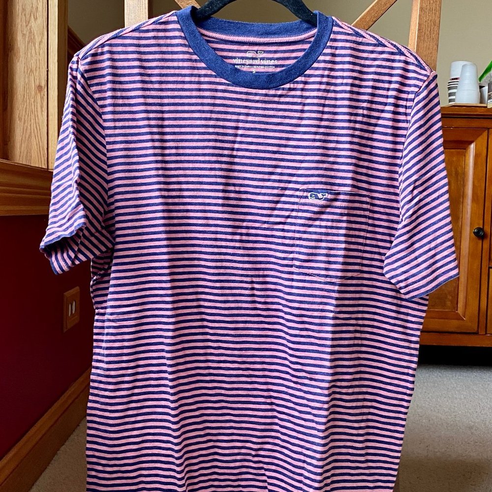Vineyard Vines Men's Coral/Blue Striped T-Shirt